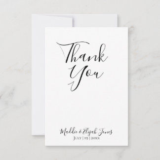 Wedding, Simple, Script, Black & White Thank You サンキューカード