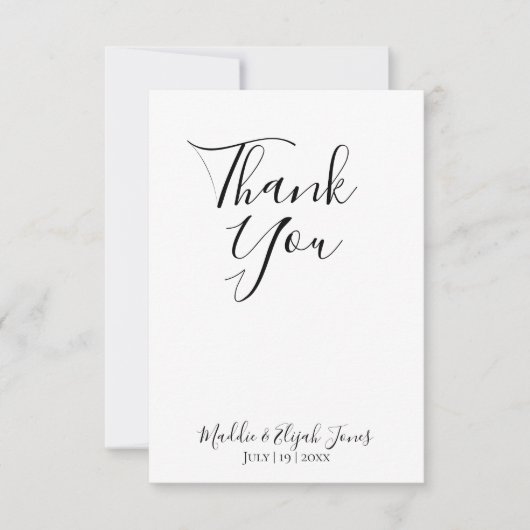Wedding, Simple, Script, Black & White Thank You サンキューカード (正面)