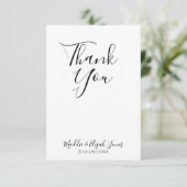 Wedding, Simple, Script, Black & White Thank You サンキューカード (スタンド正面)