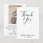 Wedding, Simple, Script, Black & White Thank You サンキューカード (正面/裏面)