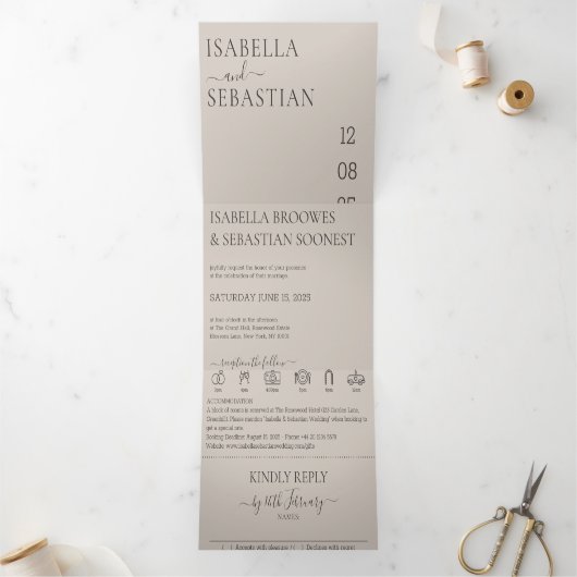 Wedding Soft Beige All in one set 三つ折り招待状 (内部)