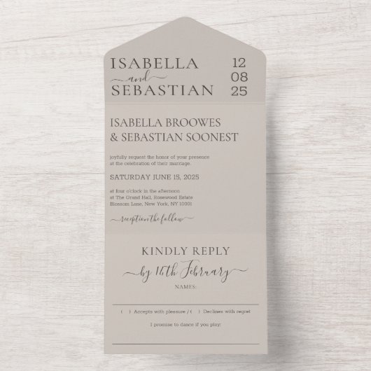Wedding Soft Beige Kindly Reply invite オールインワン招待状 (内側)