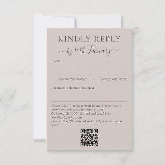Wedding Soft Beige Signature QR Code Kindly Reply 出欠カード (正面)