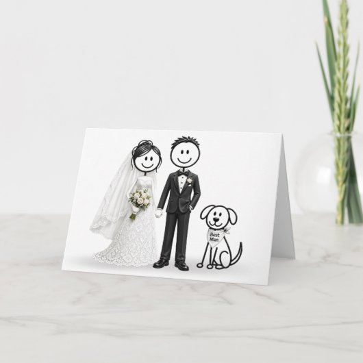 Wedding Stick Figures with Best Man Dog カード (正面)