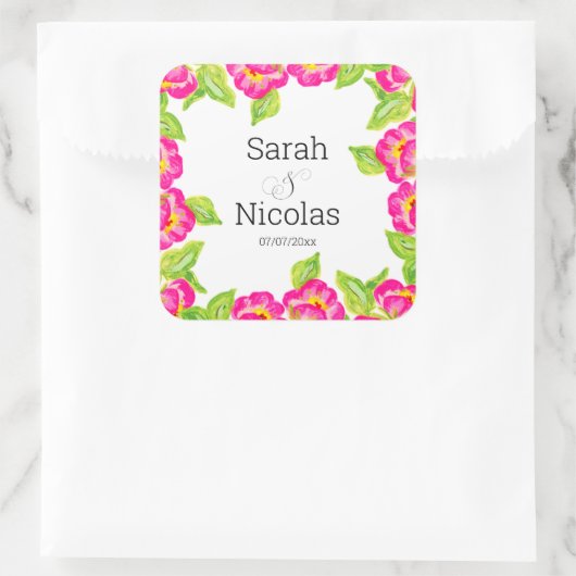 Wedding stickers personalized floral スクエアシール (バッグ)