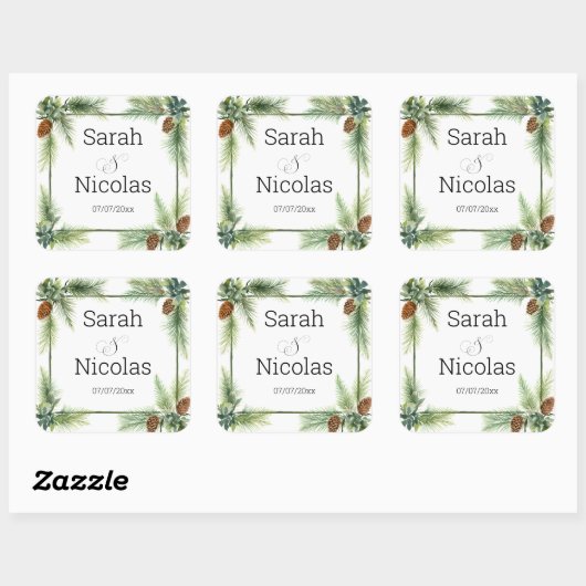 Wedding stickers personalized rustic スクエアシール (シート)