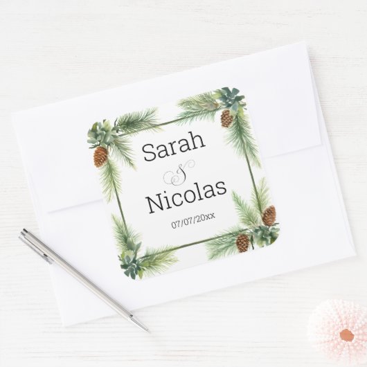 Wedding stickers personalized rustic スクエアシール (封筒)