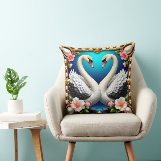 Wedding Swans Framed with Gold and Blossoms クッション (椅子)