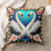 Wedding Swans Framed with Gold and Blossoms クッション (ブランケット)