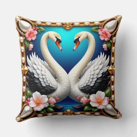 Wedding Swans Framed with Gold and Blossoms クッション (裏面)