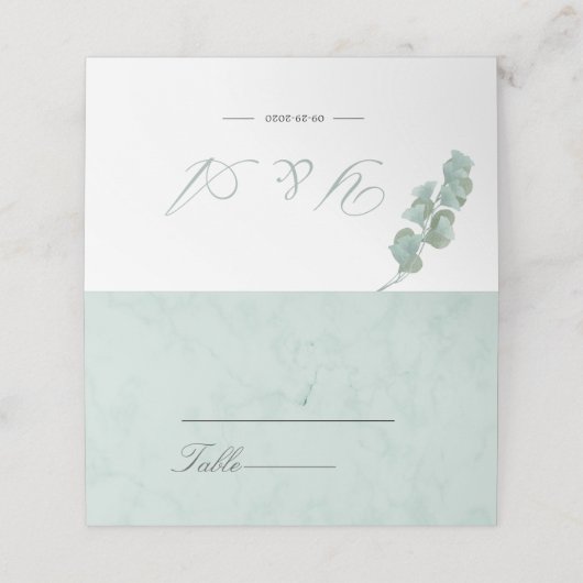 Wedding Table Green Eucalyptus Marble Elegant プレイスカード (外部開封)