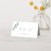 Wedding Table Green Eucalyptus Marble Elegant プレイスカード (裏面)
