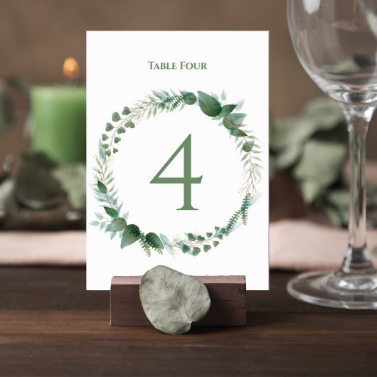 Wedding Table Number Card with Botanical Wreath テーブルナンバー