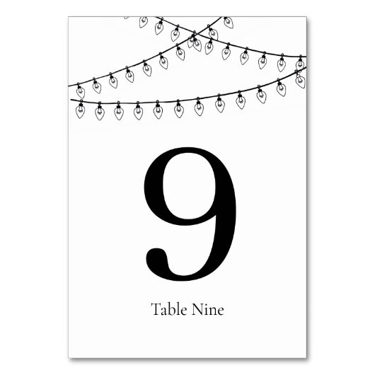Wedding Table Number Card with String Lights テーブルナンバー (正面)