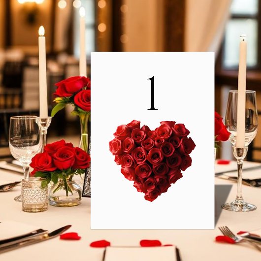 Wedding Table Number-Heart Shaped Red Roses- テーブルナンバー