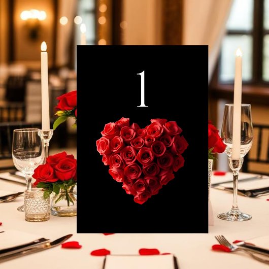 Wedding Table Number-Heart Shaped Red Roses- テーブルナンバー