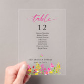 Wedding Table Number Sign Floral Pink Script アクリル招待状 (インサイチュ (ポータブル))