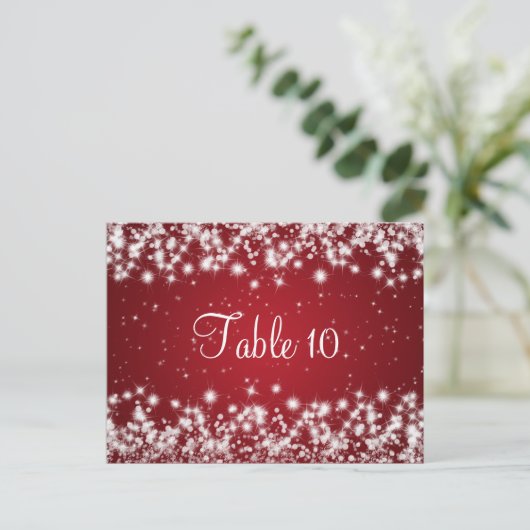 Wedding Table Number Winter Sparkle Red ポストカード (スタンド正面)
