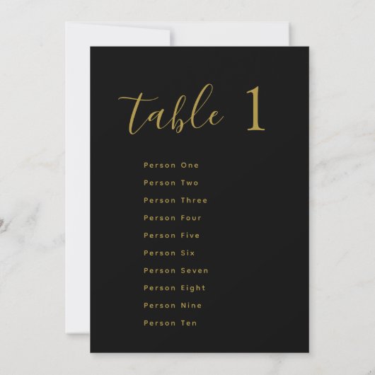 Wedding Table Seating Chart Cards | Gold on Black 招待状 (裏面)