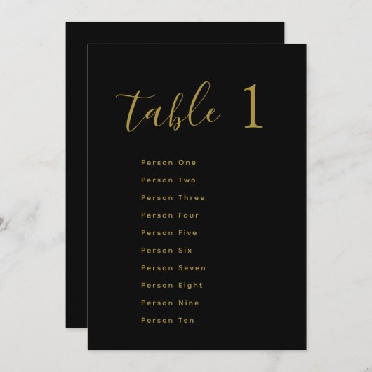 Wedding Table Seating Chart Cards | Gold on Black 招待状 (正面/裏面)