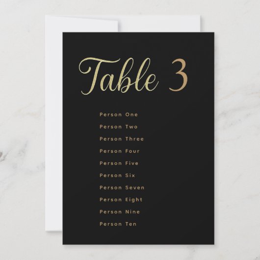 Wedding Table Seating Chart Cards | Gold on Black 招待状 (正面)