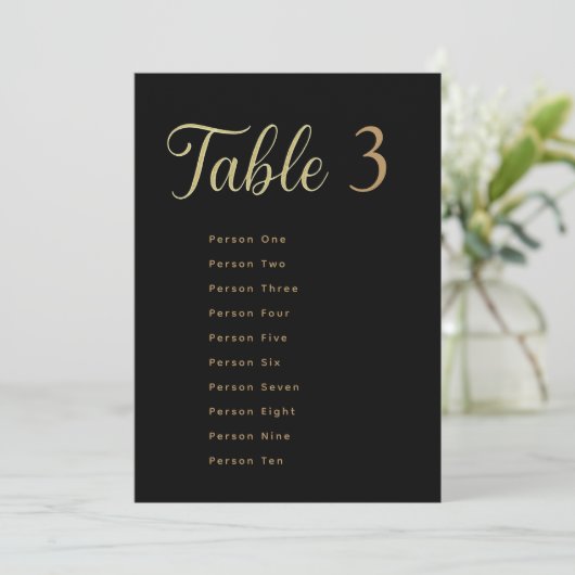 Wedding Table Seating Chart Cards | Gold on Black 招待状 (スタンド正面)