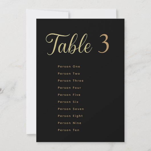 Wedding Table Seating Chart Cards | Gold on Black 招待状 (裏面)