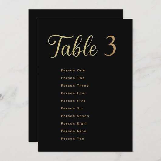 Wedding Table Seating Chart Cards | Gold on Black 招待状 (正面/裏面)