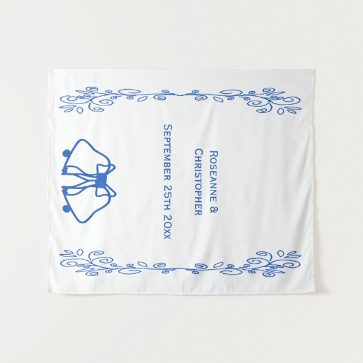 Wedding Tapestry Backdrop Blue Sapphire Bells タペストリー (正面(横))