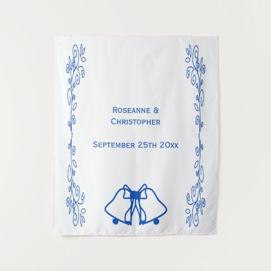 Wedding Tapestry Backdrop Blue Sapphire Bells タペストリー (正面)