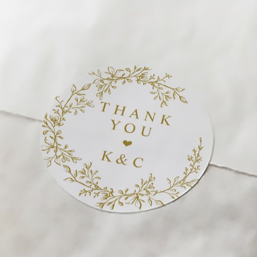 Wedding Thank You Elegant Vintage Gold Greenery ラウンドシール