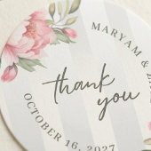 Wedding Thank You Favor | Blush Peony Grey Stripe ラウンドシール