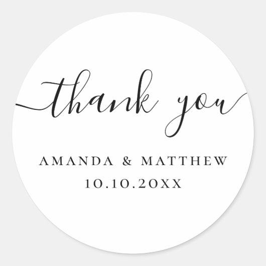 Wedding Thank You | Minimalist Calligraphy Favor ラウンドシール (正面)