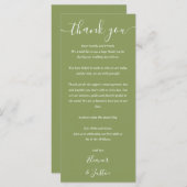 Wedding Thank You Moss Green Place Card メニュー (正面/裏面)