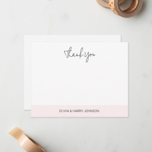  Wedding Thank You Pink White Flat Note Card ノートカード (正面/裏面インサイチュ)