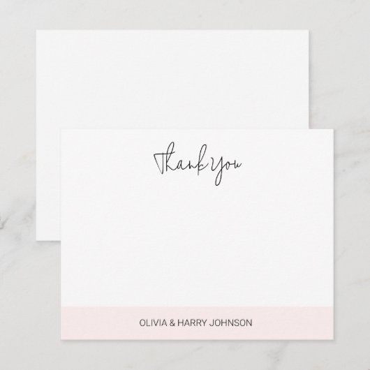  Wedding Thank You Pink White Flat Note Card ノートカード (正面/裏面)