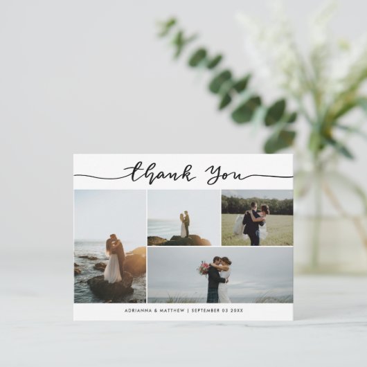 Wedding Thank You Script | Elegant Photo Collage ポストカード (スタンド正面)