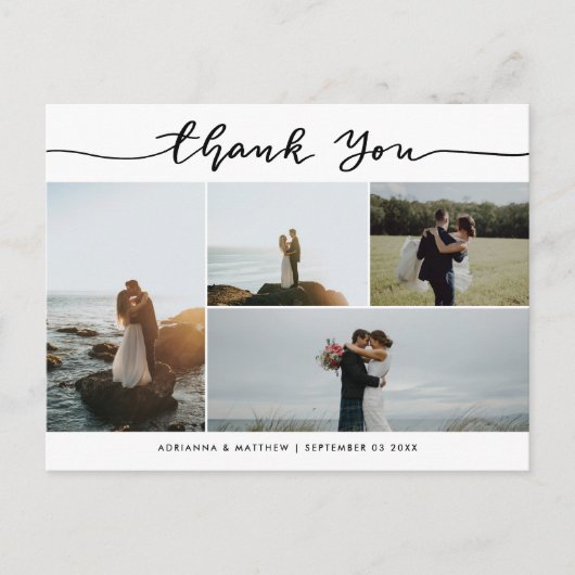 Wedding Thank You Script | Elegant Photo Collage ポストカード (正面)