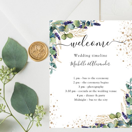 Wedding timeline program eucalyptus greenery チラシ