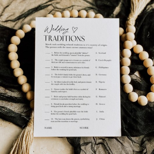 Wedding Traditions Bridal Shower Trivia Game Card 招待状