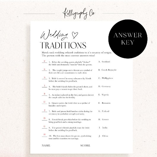 Wedding Traditions Bridal Shower Trivia Game Card 招待状
