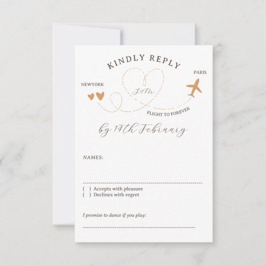 Wedding Travel Flight Plane Kindly Reply 出欠カード (正面)