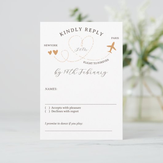 Wedding Travel Flight Plane Kindly Reply 出欠カード (スタンド正面)
