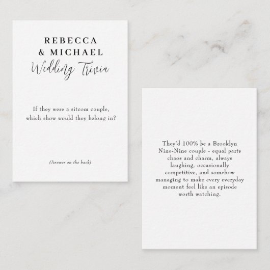Wedding Trivia Game Modern Script Fun Facts ノートカード (正面/裏面)