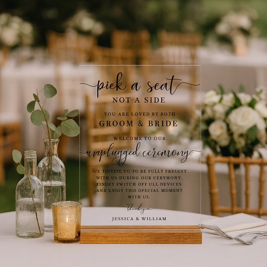 Wedding Unplugged Ceremony Pick a Seat not a Side アクリルサイン