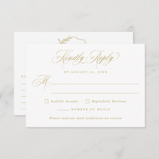 Wedding Vintage Classic Elegant Gold Meal Choice 出欠カード (正面/裏面)