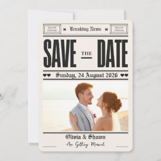 Wedding Vintage Newspaper Wedding Save the date 招待状