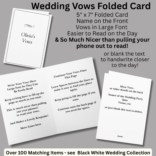 Wedding Vows Folded Card Black White カード