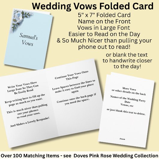 Wedding Vows Folded Card Blue Roses & Doves カード