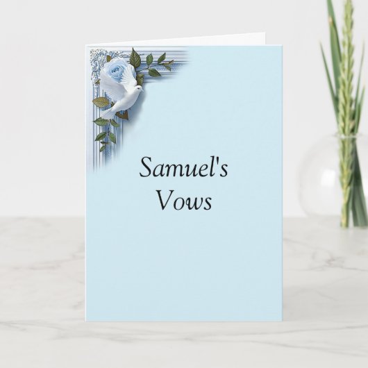 Wedding Vows Folded Card Blue Roses & Doves カード (正面)
